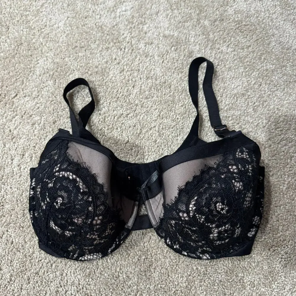 Smart & Sexy Black Lace Bra Women's Size 38DDD Signature Underwire w/ Padding